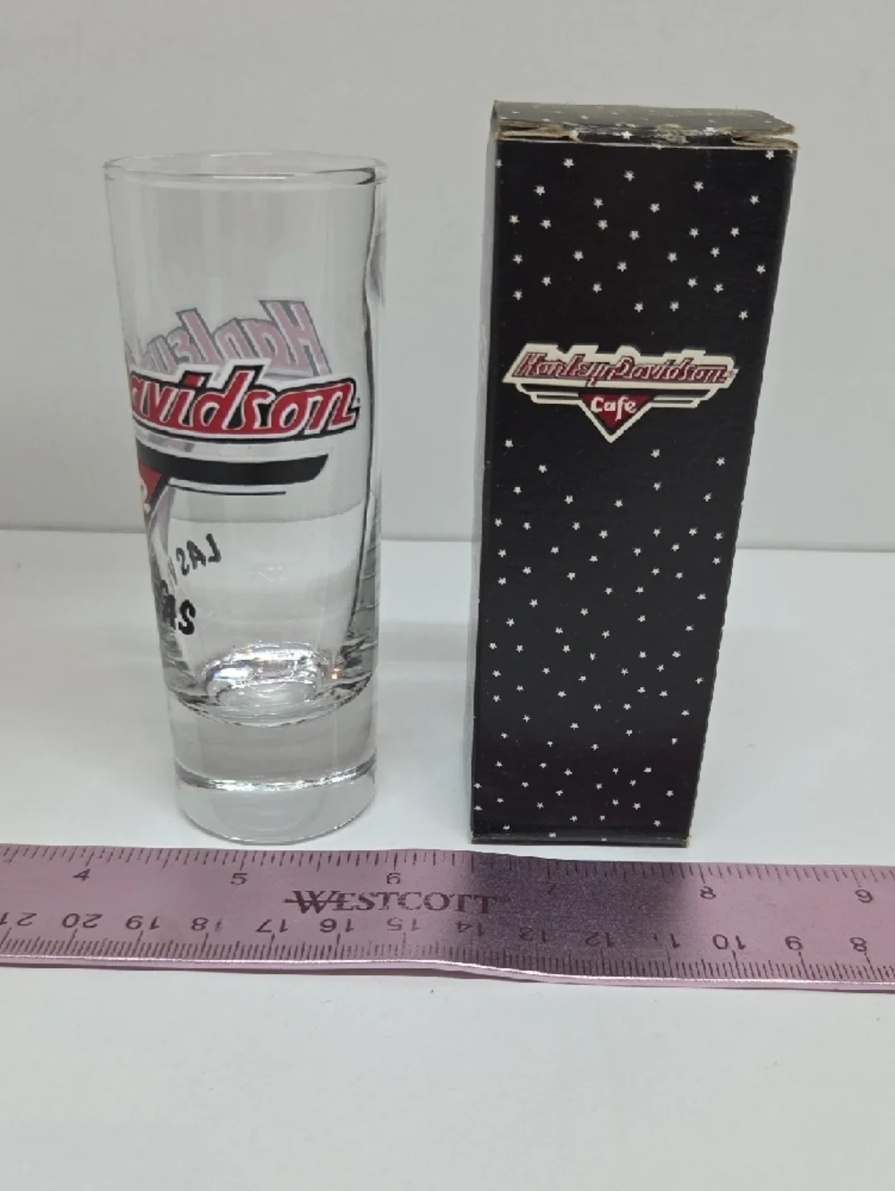 Vintage Harley-Davidson Red & Black Cafe Las Vegas Shot Glass with Box